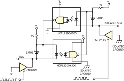 本电路是一种简单的I2C隔离器