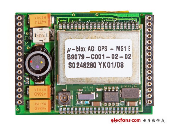 该模块有一个GPS信号处理器件—— ?-blox GPS-MS1,它可以算得上是现代电子鼻祖级的了
