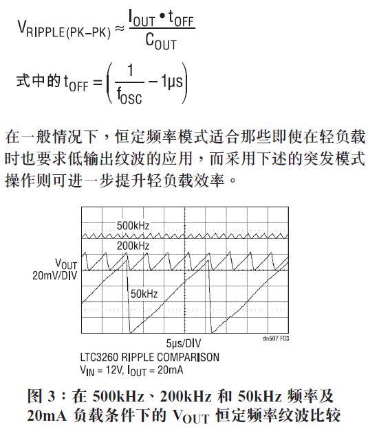 图 3 所示,降低频率将增加输出纹波