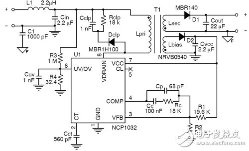 48 V到隔离式12 V/3 W偏置电源电路