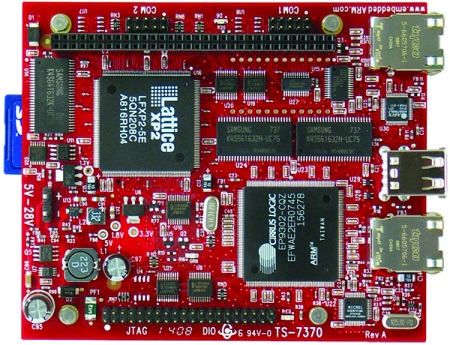 图5,Technologic Systems公司的TS-7370带有一个用户编程的FPGA,可以创建与大多数彩色TFF-LCD面板的定制接口。
