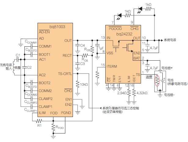 图4:适合低功耗应用的无线电源接收器(带电池充电器)。